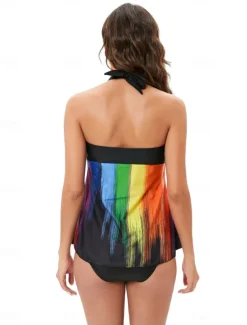 Discount Women's Swimwear Swimdresses Tankini Swimsuit Vacation Stylish Graphic Geometric Sleeveless Bathing Suits Women Colorful Swimwear|Swimdresses