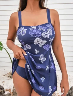 Women's Swimwear Swimdresses 2 Piece Tankini Cheeky Tankini Swimsuit Backless Slim Vacation Beach Wear Graphic U Neck Sleeveless Bathing Suits Women Swimdresses