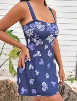 Women's Swimwear Swimdresses 2 Piece Tankini Cheeky Tankini Swimsuit Backless Slim Vacation Beach Wear Graphic U Neck Sleeveless Bathing Suits Women Swimdresses
