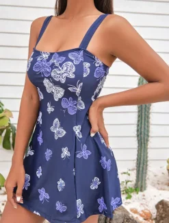 Women's Swimwear Swimdresses 2 Piece Tankini Cheeky Tankini Swimsuit Backless Slim Vacation Beach Wear Graphic U Neck Sleeveless Bathing Suits Women Swimdresses