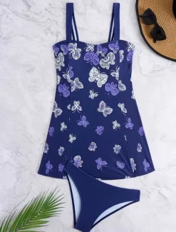 Women's Swimwear Swimdresses 2 Piece Tankini Cheeky Tankini Swimsuit Backless Slim Vacation Beach Wear Graphic U Neck Sleeveless Bathing Suits Women Swimdresses