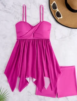 Outlet Women's Swimwear Swimdresses 2 Piece Tankini Swimsuit Backless High Waist Vacation Beach Wear Solid Color V Neck Sleeveless Bathing Suits Women Swimdresses