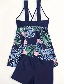 Outlet Women's Swimwear Swimdresses Tummy Control Tankini Swimsuit Backless Tummy Control High Waist Slim Vacation Beach Wear Graphic V Neck Sleeveless Bathing Suits Women Swimdresses