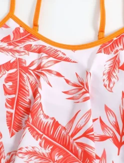 Online Women's Swimwear Tankini 2 Piece Boy Leg Swimsuit Backless High Waist Vacation Beach Wear Leaves V Neck Sleeveless Bathing Suits Women Tankinis