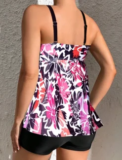 Outlet Women's Swimwear Tankini 2 Piece Boy Leg Swimsuit Backless High Waist Vacation Beach Wear Floral V Neck Sleeveless Bathing Suits Women Tankinis|Spring Swimwear