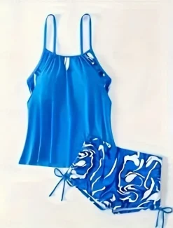 Clearance Women's Swimwear Tankini 2 Piece Boy Leg Swimsuit Backless High Waist Vacation Beach Wear Color Block Round Neck Sleeveless Bathing Suits Women Tankinis