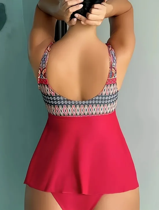 Best Women's Swimwear Tankini 2 Piece Cheeky Swimsuit Backless High Waist Vacation Beach Wear Geometric V Neck Sleeveless Bathing Suits Women Tankinis