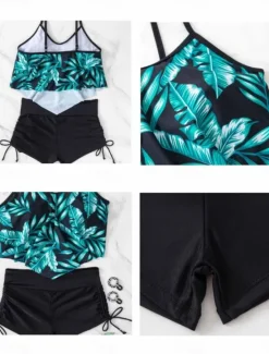 Women's Swimwear Tankini 2 Piece Boy Leg Swimsuit Backless High Waist Vacation Beach Wear Floral V Neck Sleeveless Bathing Suits Women Tankinis