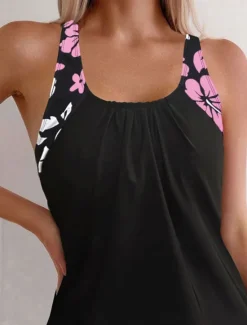Hot Women's Swimwear Tankini 2 Piece Boy Leg Swimsuit Backless High Waist Vacation Beach Wear Floral U Neck Sleeveless Bathing Suits Women Tankinis
