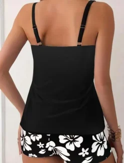 Hot Women's Swimwear Tankini 2 Piece Boy Leg Swimsuit Backless High Waist Vacation Beach Wear Floral U Neck Sleeveless Bathing Suits Women Tankinis