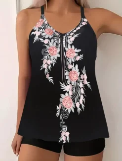 Clearance Women's Swimwear Tankini 2 Piece Boy Leg Swimsuit Backless High Waist Vacation Beach Wear Paisley V Neck Sleeveless Bathing Suits Women Tankinis