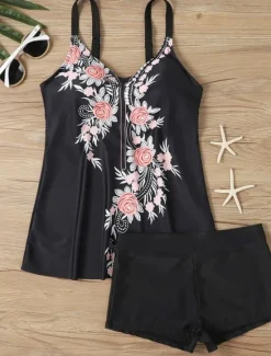 Clearance Women's Swimwear Tankini 2 Piece Boy Leg Swimsuit Backless High Waist Vacation Beach Wear Paisley V Neck Sleeveless Bathing Suits Women Tankinis