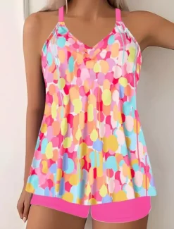 Clearance Women's Swimwear Tankini 2 Piece Boy Leg Swimsuit Backless High Waist Vacation Beach Wear Paisley V Neck Sleeveless Bathing Suits Women Tankinis
