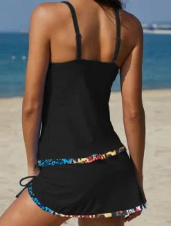 Discount Women's Swimwear Tankini 2 Piece Skirt Swimsuit Backless High Waist Vacation Beach Wear Floral Leopard V Neck Sleeveless Bathing Suits Women Leopard Swimwear|Tankinis
