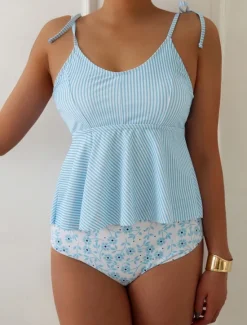 Best Women's Swimwear Tankini 2 Piece Swimsuit Backless High Waist Vacation Beach Wear Floral V Neck Sleeveless Bathing Suits Women Tankinis