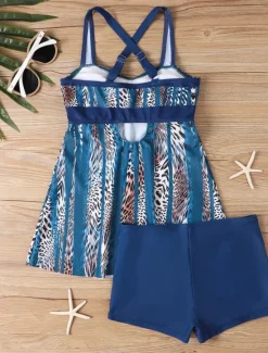 New Women's Swimwear Tankini 2 Piece Boy Leg Swimsuit Backless High Waist Vacation Beach Wear Geometric V Neck Sleeveless Bathing Suits Women Tankinis