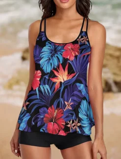 Women's Swimwear Tankini Swimsuit Tropical Tropical Sleeveless Bathing Suits Women Tankinis