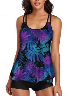 Online Women's Swimwear Tankini Swimsuit Tropical Tropical Sleeveless Bathing Suits Women Tankinis