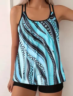Outlet Women's Swimwear Tankini Swimsuit Vacation Tropical Color Block Sleeveless Bathing Suits Women Tankinis|Colorful Swimwear