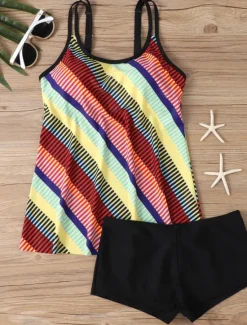 Outlet Women's Swimwear Tankini Swimsuit Vacation Tropical Color Block Sleeveless Bathing Suits Women Tankinis|Colorful Swimwear