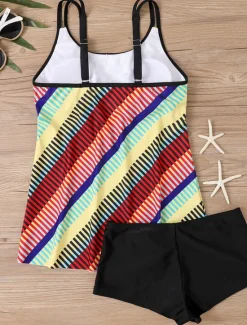 Outlet Women's Swimwear Tankini Swimsuit Vacation Tropical Color Block Sleeveless Bathing Suits Women Tankinis|Colorful Swimwear