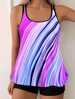 Outlet Women's Swimwear Tankini Swimsuit Vacation Tropical Color Block Sleeveless Bathing Suits Women Tankinis|Colorful Swimwear