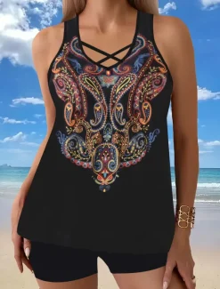 Women's Swimwear Tankini Swimsuit Vacation Tropical Paisley Strapless Bathing Suits Women Tankinis