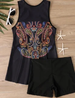 Women's Swimwear Tankini Swimsuit Vacation Tropical Paisley Strapless Bathing Suits Women Tankinis