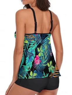 Women's Swimwear Tankini Swimsuit Tropical Tropical Sleeveless Bathing Suits Women Tankinis
