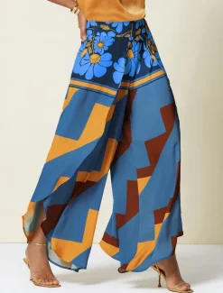 Hot Women's Swing Full Length Satin Micro-elastic Pants Birthday Weekend Blue Rose Red Spring & Summer S M L Women Pants