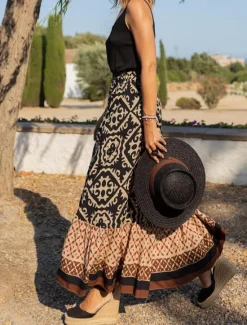 Hot Women's Swing Long Skirt Bohemia Maxi Skirts Ruffle Print Graphic Street Vacation Spring & Summer Fashion coastal grandma style Boho Black Light Green Blue Purple Women Skirts
