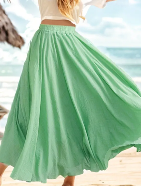 Clearance Women's Swing Long Skirt Casual Summer Maxi High Waist Skirts Solid Colored Layered Long Holiday Casual Daily Light Yellow Pink purple Mint Green Lavender Spring & Summer Linen Cotton Blend Women Skirts