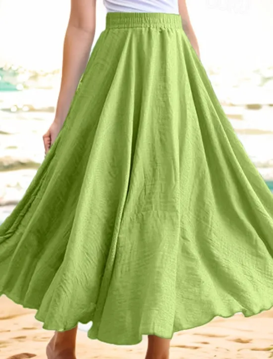 Clearance Women's Swing Long Skirt Casual Summer Maxi High Waist Skirts Solid Colored Layered Long Holiday Casual Daily Light Yellow Pink purple Mint Green Lavender Spring & Summer Linen Cotton Blend Women Skirts