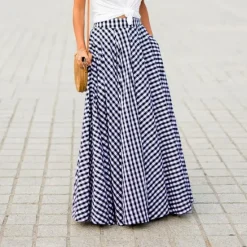 Clearance Women's Swing Plaid Skirt Long Skirt Fashion coastal grandma style Basic Summer Maxi Skirts Plaid Tartan Plaid Checkered Pocket Vacation Street Black Blue Summer Cotton Spandex Women Skirts