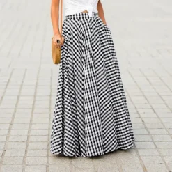 Clearance Women's Swing Plaid Skirt Long Skirt Fashion coastal grandma style Basic Summer Maxi Skirts Plaid Tartan Plaid Checkered Pocket Vacation Street Black Blue Summer Cotton Spandex Women Skirts