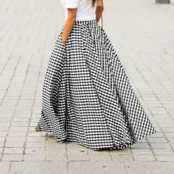 Clearance Women's Swing Plaid Skirt Long Skirt Fashion coastal grandma style Basic Summer Maxi Skirts Plaid Tartan Plaid Checkered Pocket Vacation Street Black Blue Summer Cotton Spandex Women Skirts