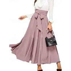 Best Women's Swing Work Skirts Long Skirt Elegant Fashion Casual Maxi Skirts Solid Colored Pleated Street Going out Black Yellow Pink Wine All Seasons Cotton Blend Women Skirts