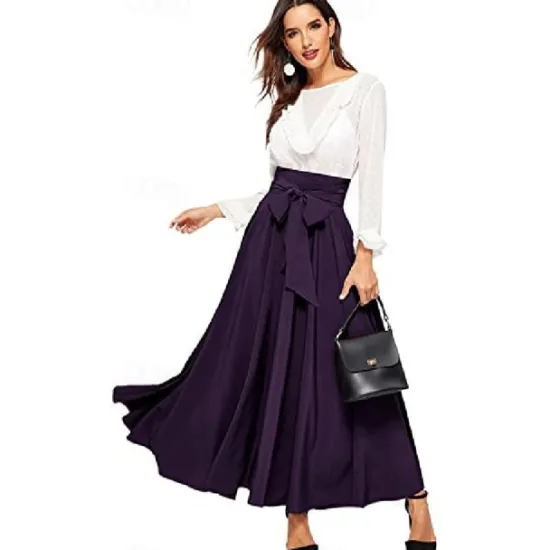Best Women's Swing Work Skirts Long Skirt Elegant Fashion Casual Maxi Skirts Solid Colored Pleated Street Going out Black Yellow Pink Wine All Seasons Cotton Blend Women Skirts