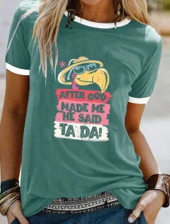 Best Women's T Shirt Animal Casual Short Sleeve Round Neck Regular Tops Daily Print Summer Women T-Shirts