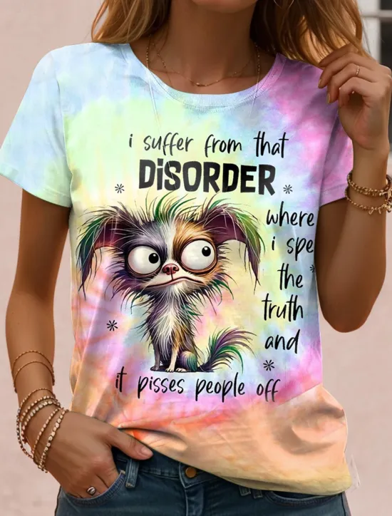 Clearance Women's T Shirt Animal Letter Casual Short Sleeve Round Neck Regular Tops Daily Print Summer Women T-Shirts