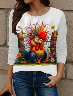 Outlet Women's T Shirt Animal Letter Casual Regular Tops Daily Print Spring Fall Women Tunic Tops