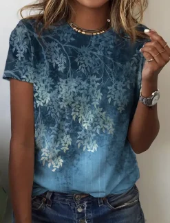 Women's T Shirt Basic Floral Print Short Sleeve Regular Tops Round Neck Holiday Weekend Yellow Pink Blue Green Women Spring Tops