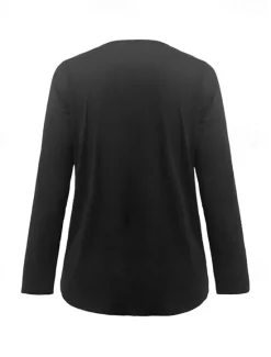 Hot Women's T Shirt Basic Patchwork Flutter Sleeve Long Sleeve Regular Tops V Neck Daily Sports Black White Red Green Cross-Seasons Women Women's Tops