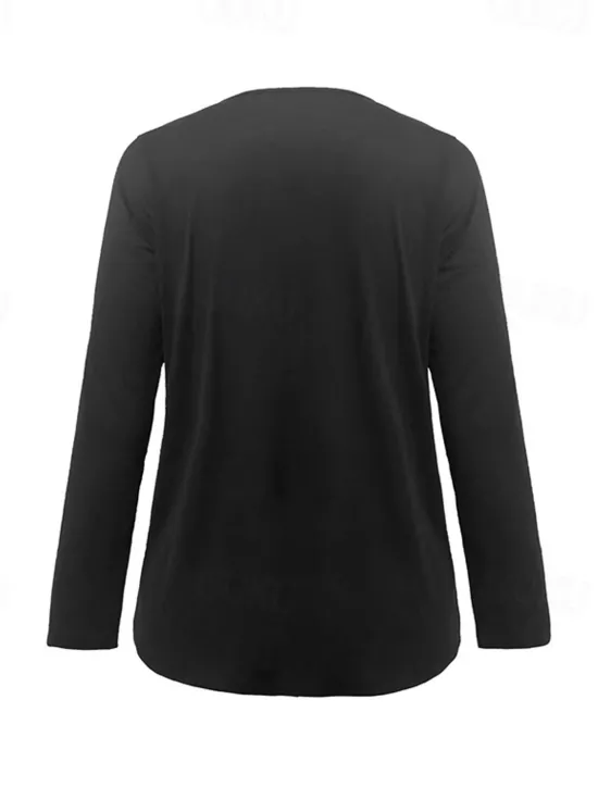 Hot Women's T Shirt Basic Patchwork Flutter Sleeve Long Sleeve Regular Tops V Neck Daily Sports Black White Red Green Cross-Seasons Women Women's Tops