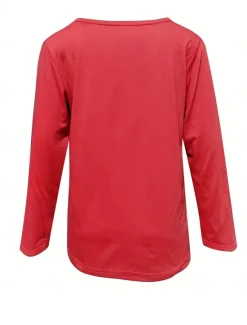 Hot Women's T Shirt Basic Patchwork Flutter Sleeve Long Sleeve Regular Tops V Neck Daily Sports Black White Red Green Cross-Seasons Women Women's Tops