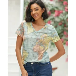 Outlet Women's T Shirt Blouse Basic Modern Print T-shirt Sleeve Short Sleeve Regular Tops V Neck Street Daily Summer Women T-Shirts