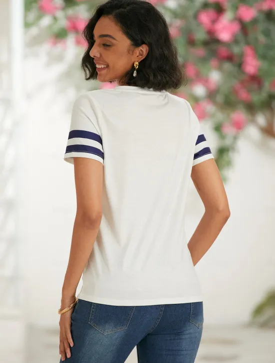 Women's T Shirt Burgundy Tee Basic Anchor Print Short Sleeve Regular Tops V Neck Daily Weekend White Blue Women T-Shirts