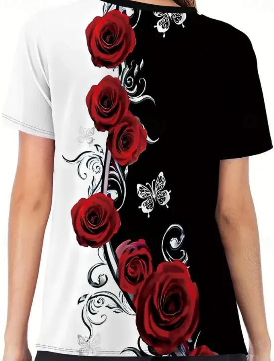 Women's T Shirt Casual Floral Print Short Sleeve Regular Tops Round Neck Daily Summer Women Spring Tops