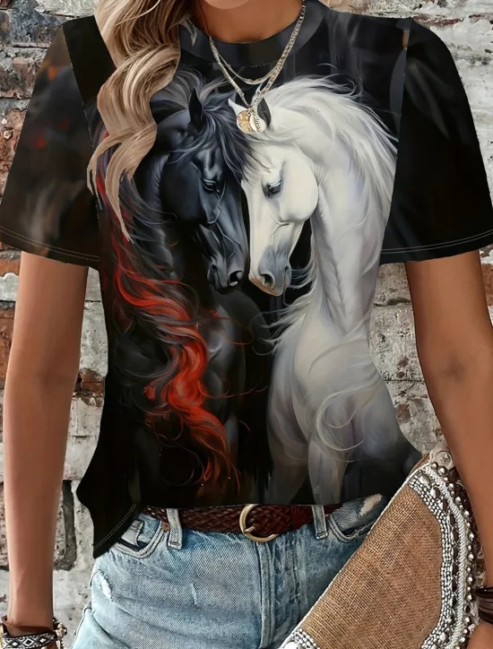 Clearance Women's T Shirt Casual Print Short Sleeve Regular Tops Vacation Daily Summer Women T-Shirts