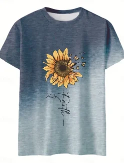 Hot Women's T Shirt Casual Print Short Sleeve Regular Tops Daily Purple Green Gray Summer Women T-Shirts